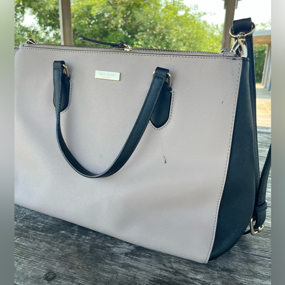 Kate Spade Black and Cream Women's Bag TOTE WITH CROSSBODY STRAP LEATHER